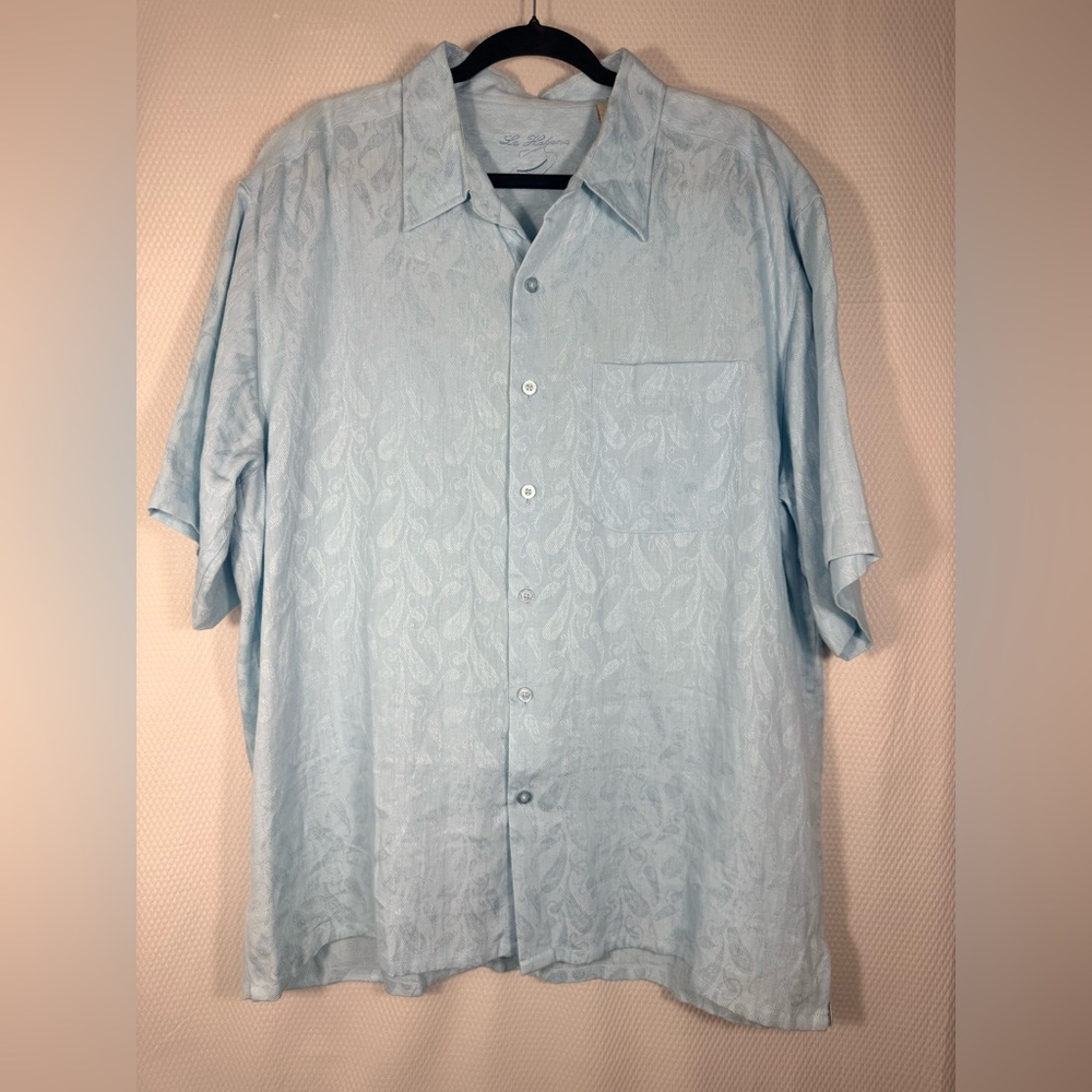 La Habana Hawaiian shirt mens XL extra large Blue floral ghost print tropical